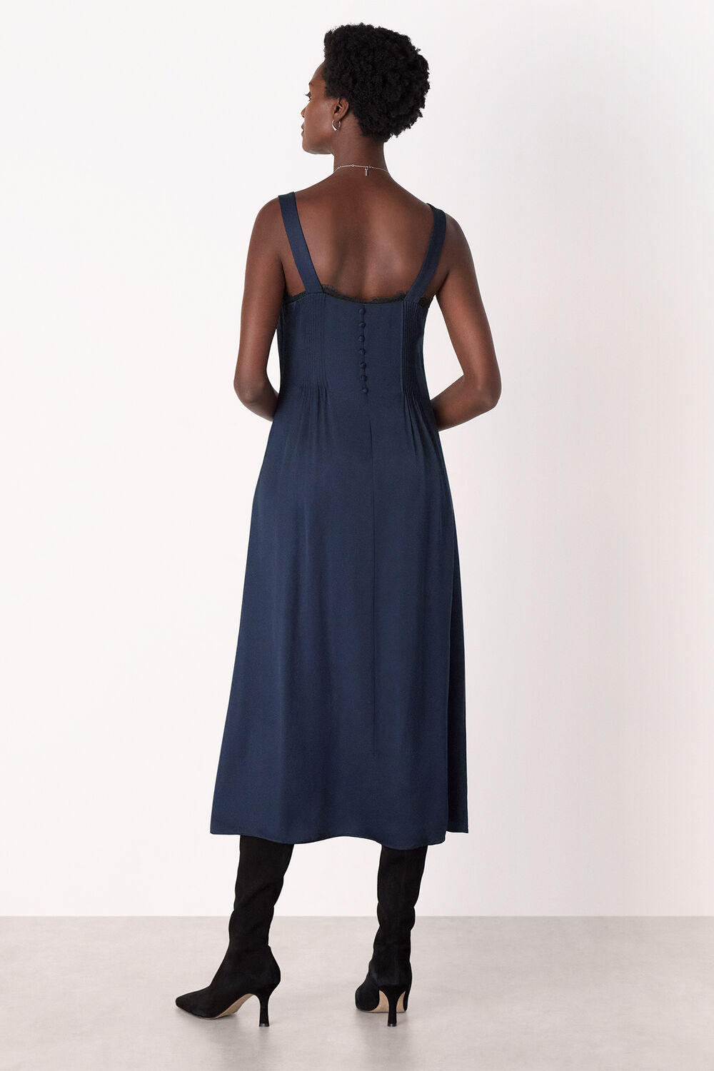 Crepe Lace Trim Cami Dress