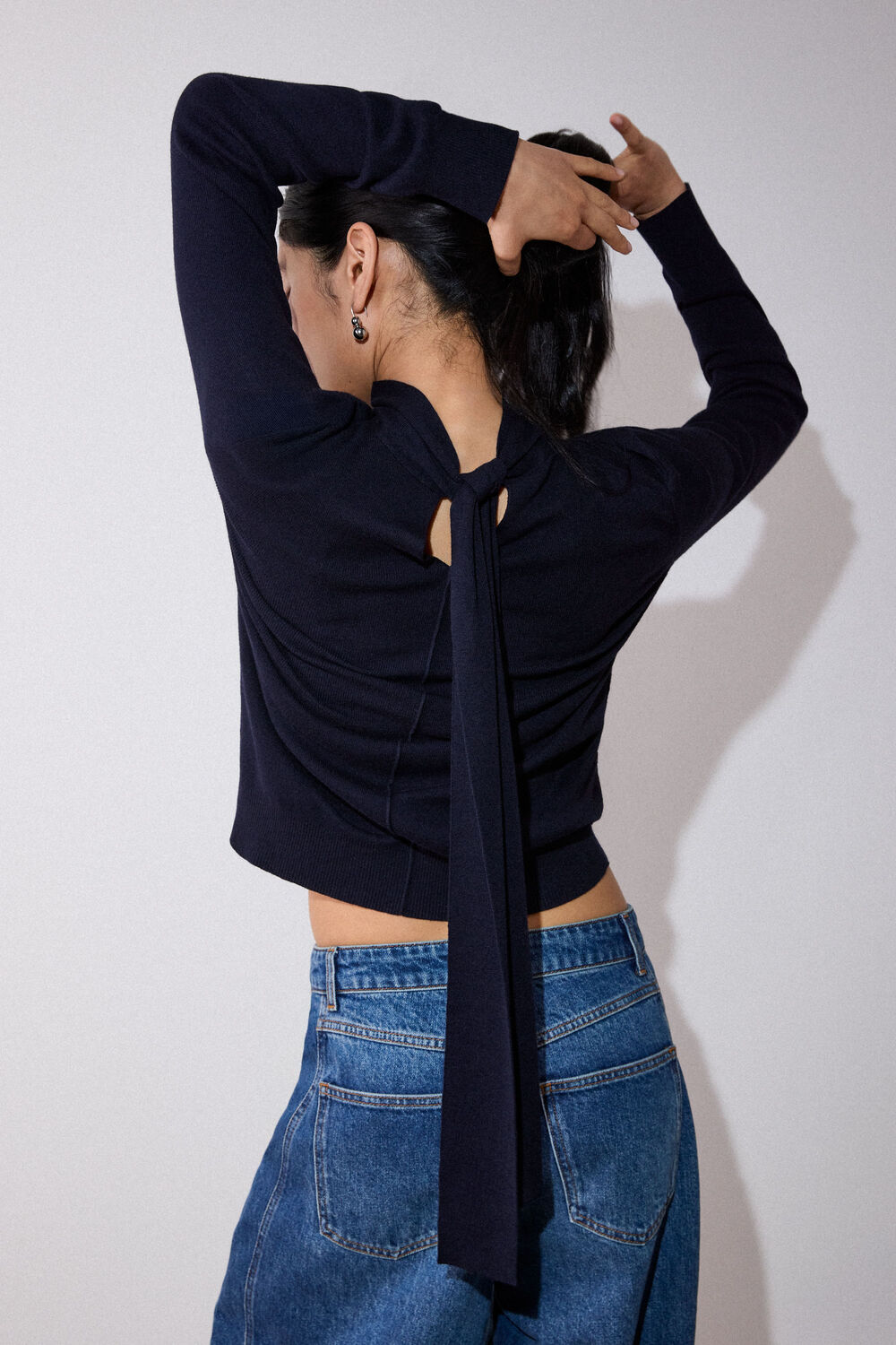 Navy Tie Neck Detail Knit