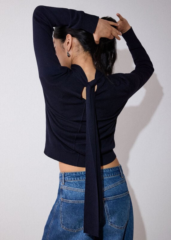 Navy Tie Neck Detail Knit