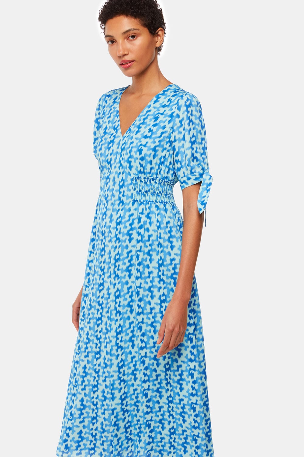 Blue Hazy Coral Midi Dress