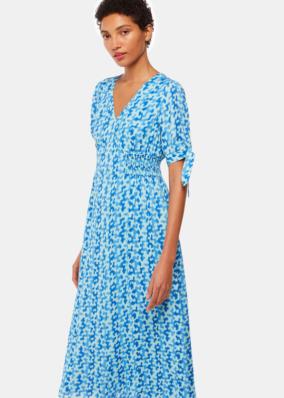 Blue Hazy Coral Midi Dress
