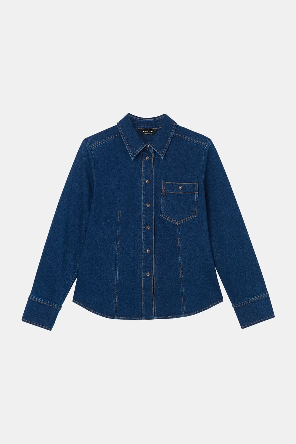Denim Stretch Cotton Collared Shirt