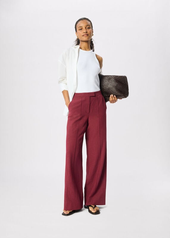Burgundy Full Length Pintuck Trouser
