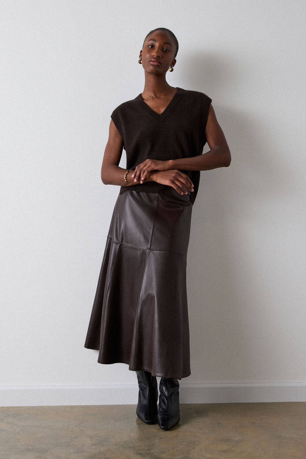 Brown Full Hem Leather Circle Skirt
