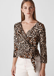 Leopard Print Wrap Tie Top Multicolour