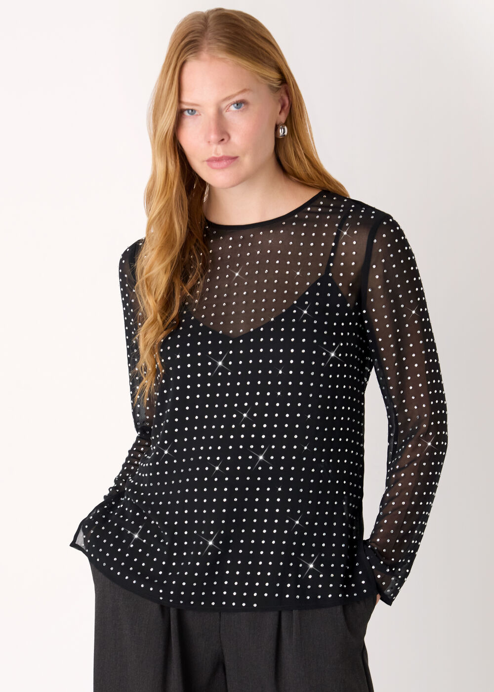 Hot Fix Sheer Sleeve Blouse