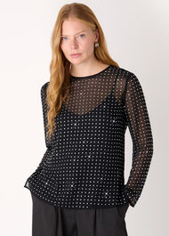 Hot Fix Sheer Sleeve Blouse