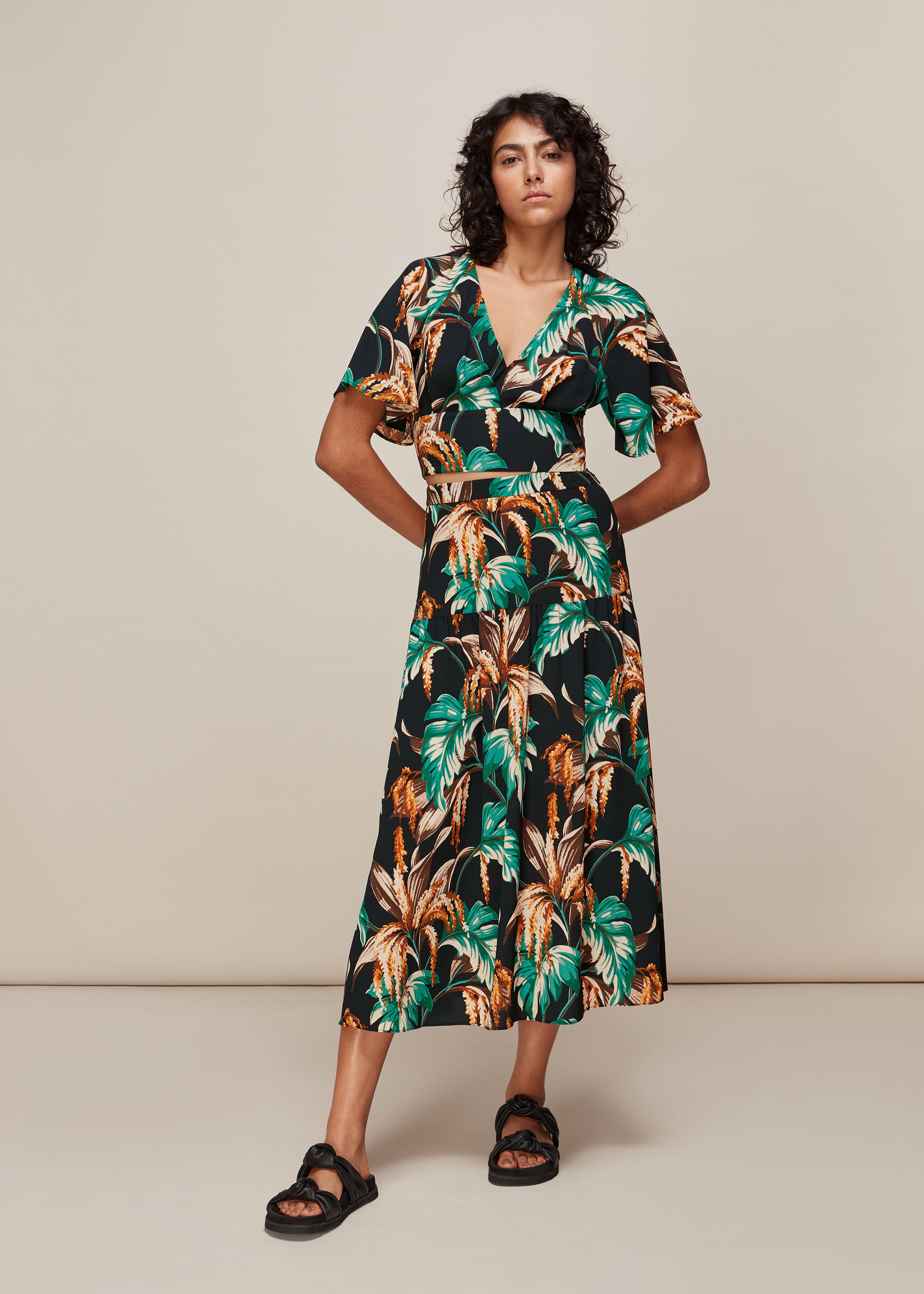 Green/Multi Tropical Floral Samira Skirt | WHISTLES | Whistles US |