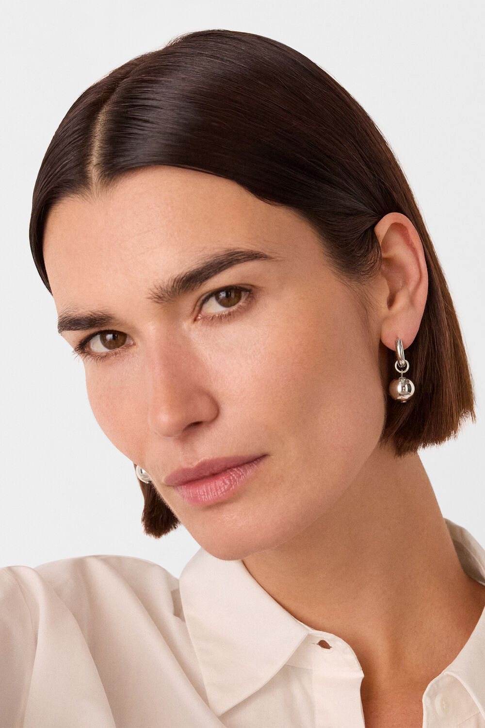 Silver Sphere Drop Huggie Earring