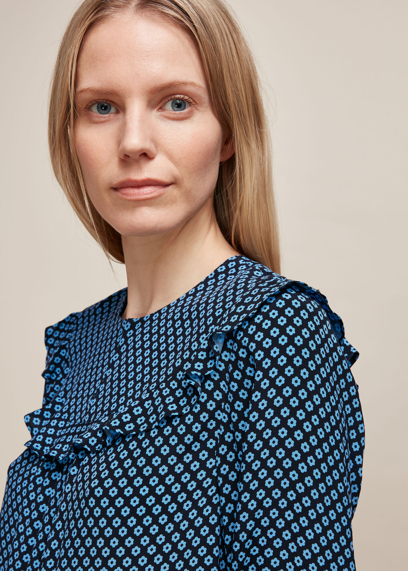 Blue/Multi Daisy Print Frill Dress WHISTLES Whistles US