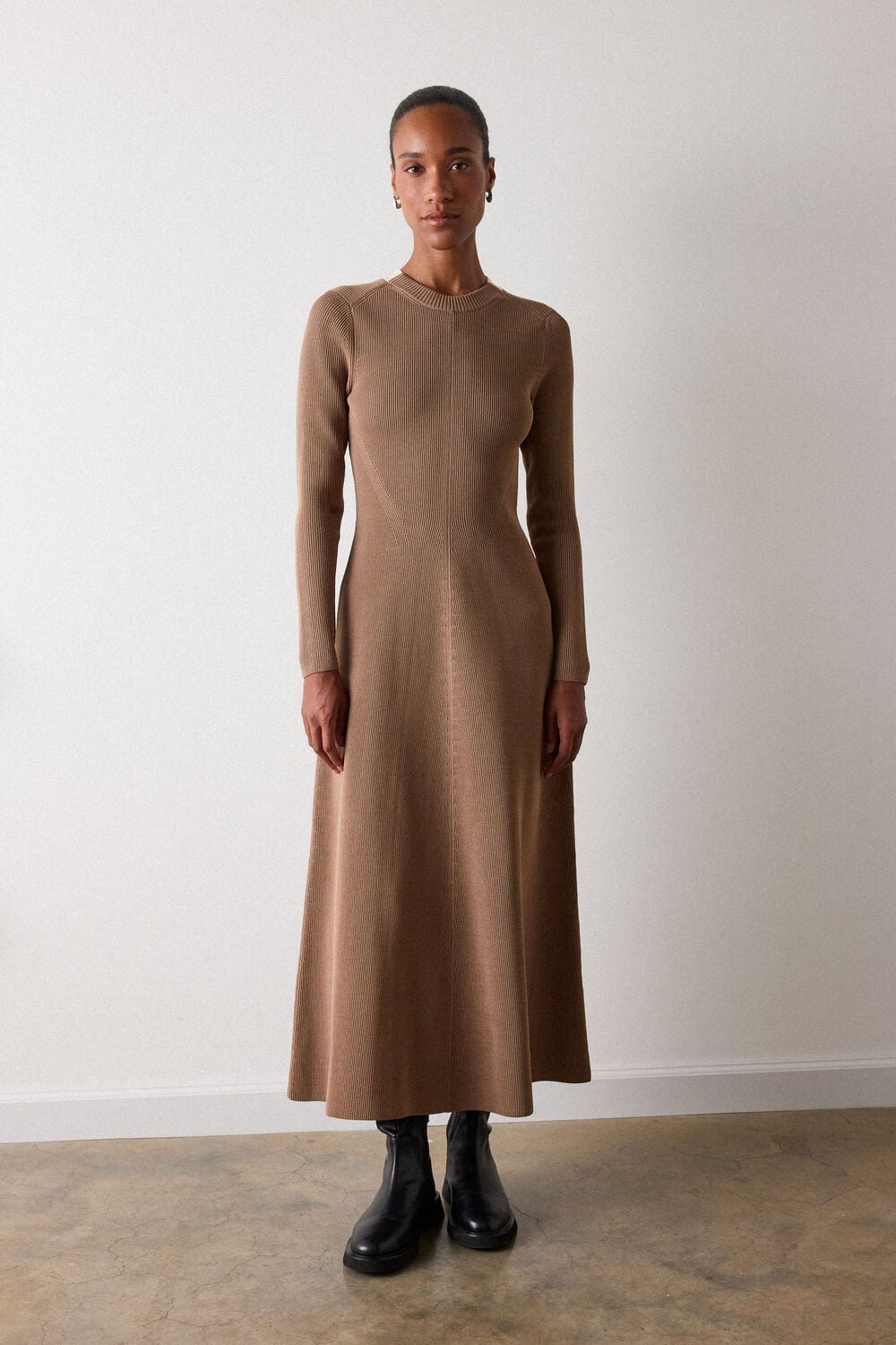 Camel Tie Back Rib Knit Dress