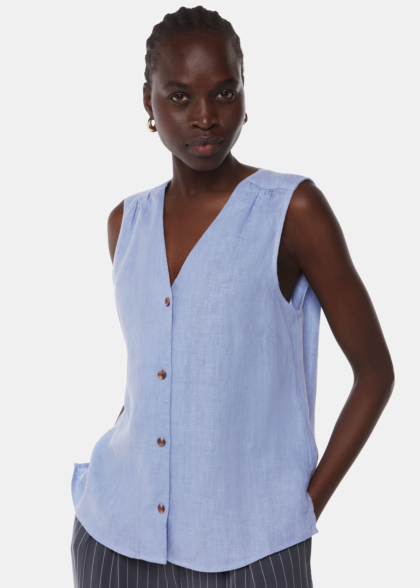 Blue Linen Laura Tank | WHISTLES | Whistles US |