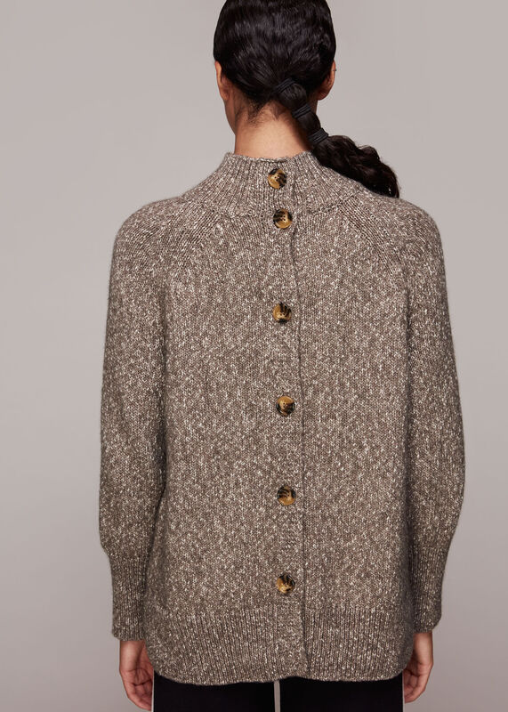 Oatmeal Flecked Button Back Knit