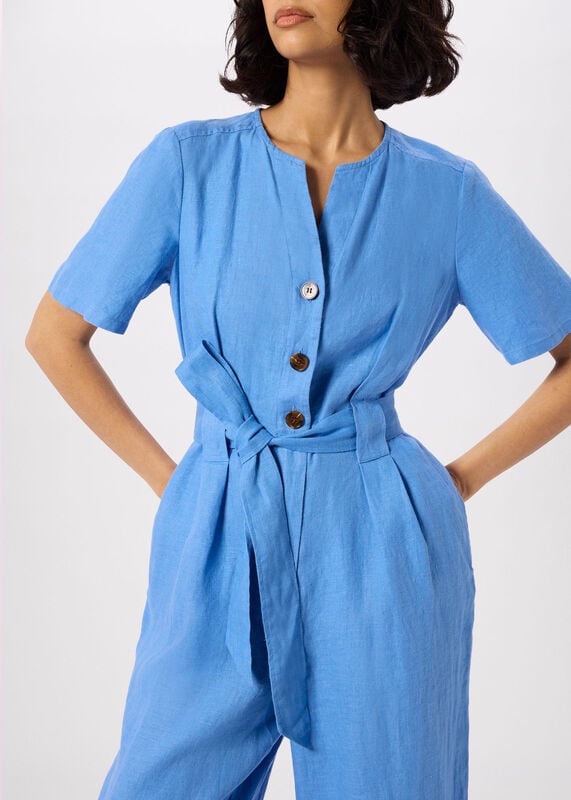 Blue Fiona Linen Button Jumpsuit