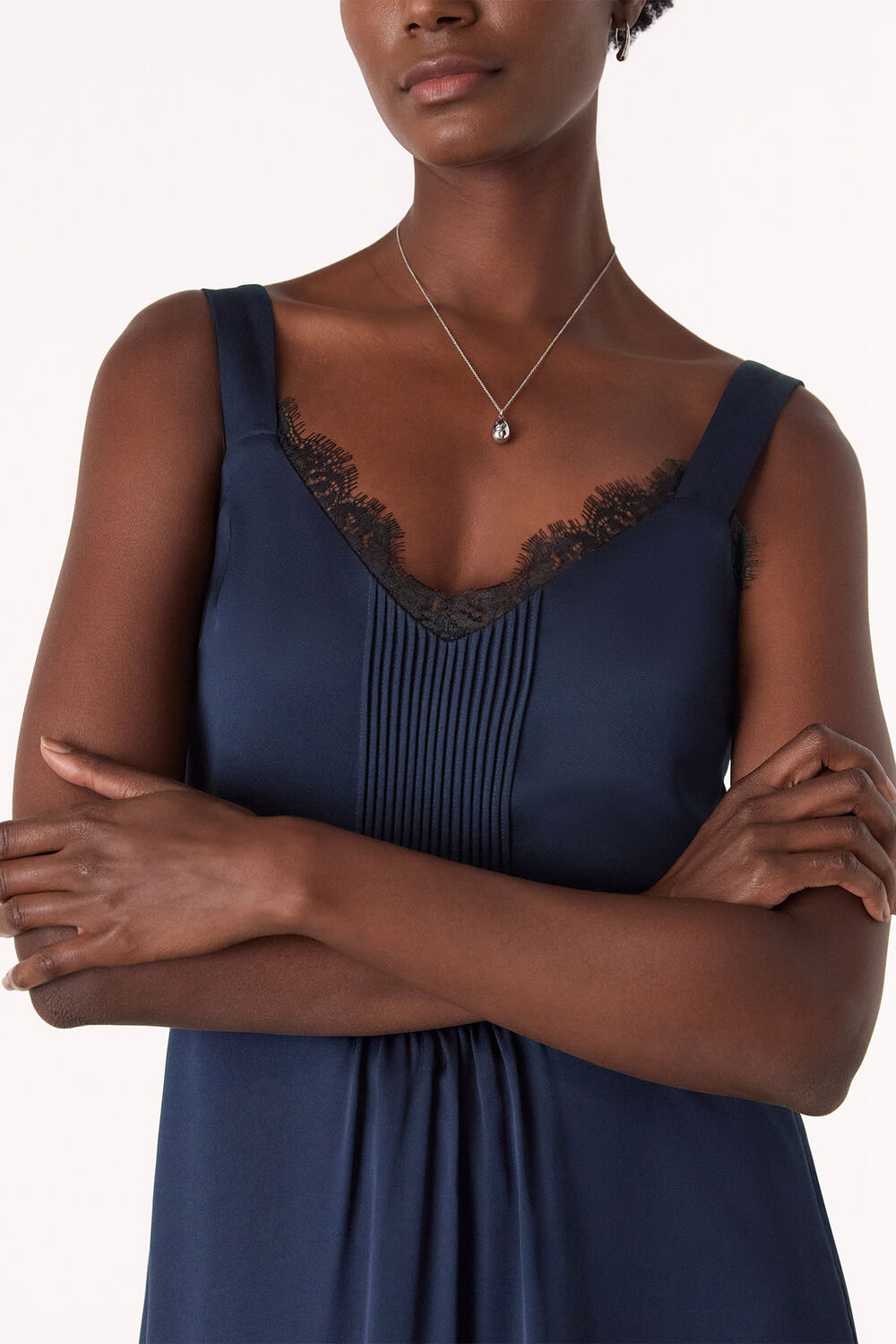 Crepe Lace Trim Cami Dress