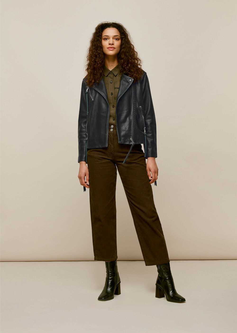 Tessa Tumbled Leather Biker Black