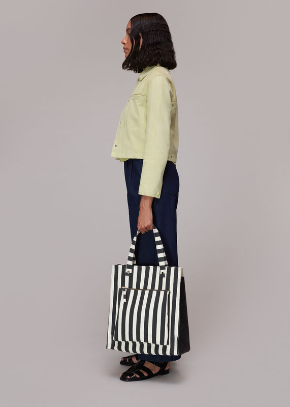 Navy Sena Striped Canvas Tote