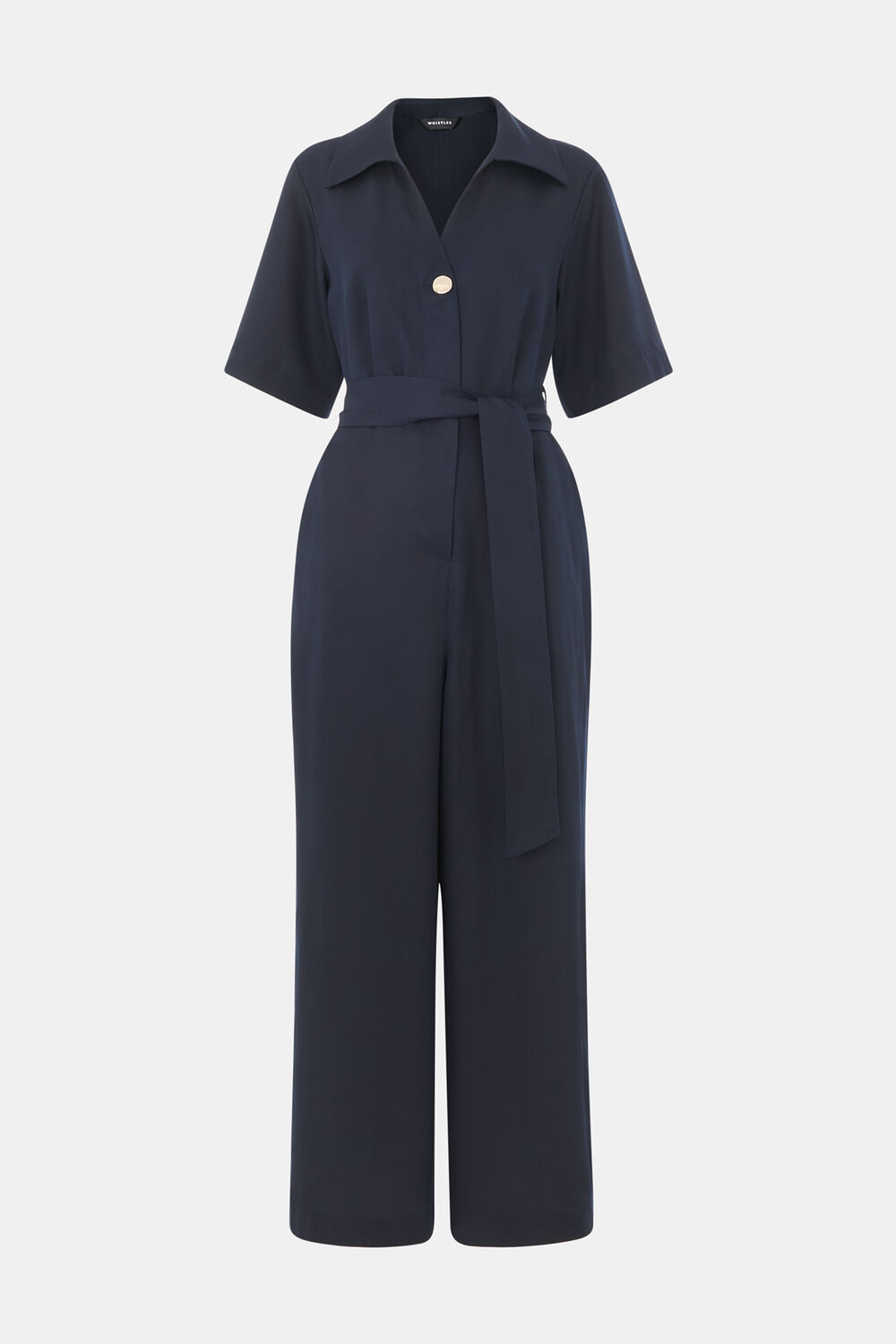 Navy Button Front Jumpsuit