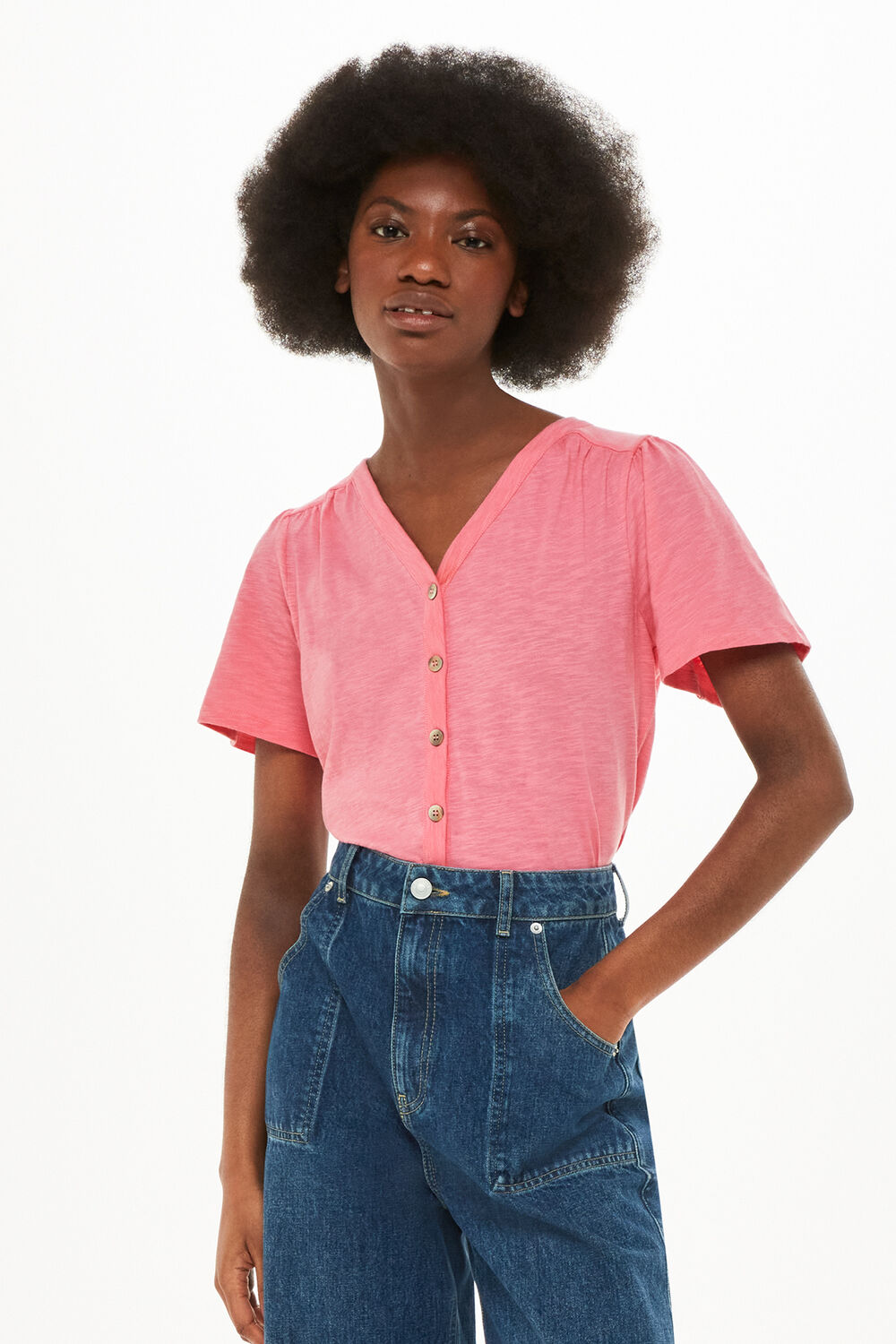 Maeve V-Neck Button Front Tee