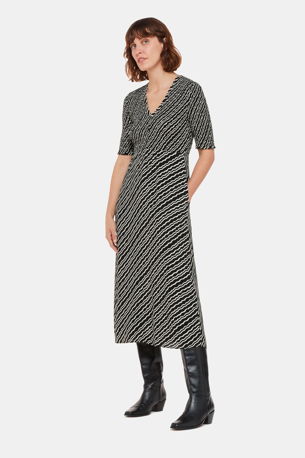 Diagonal Ripple Shirred Dress