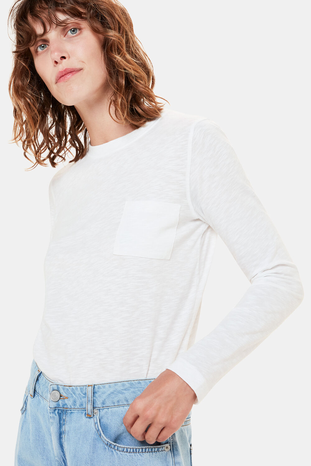 White Crew Neck Pocket Top
