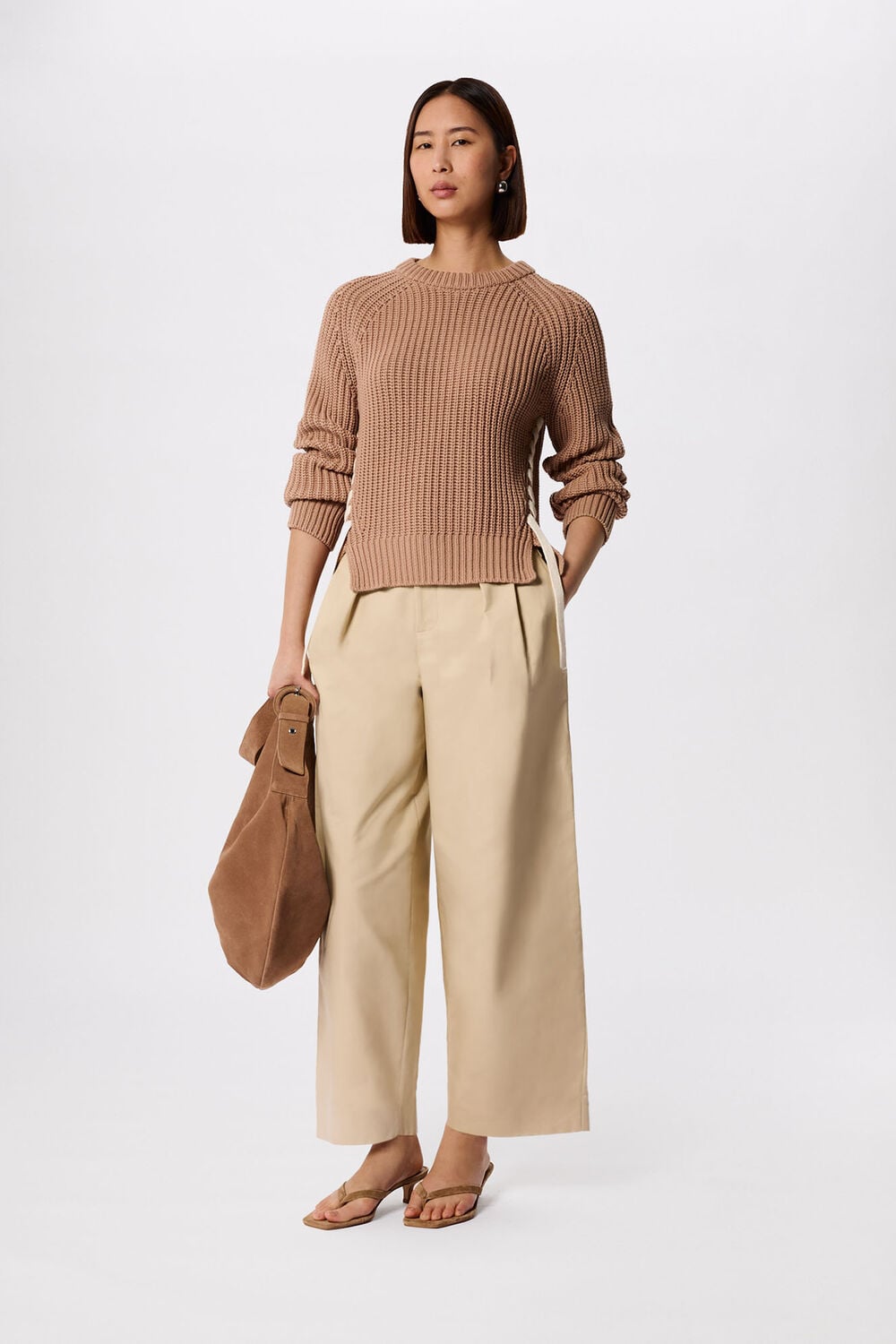 Taupe Lacing detail Crew Jumper