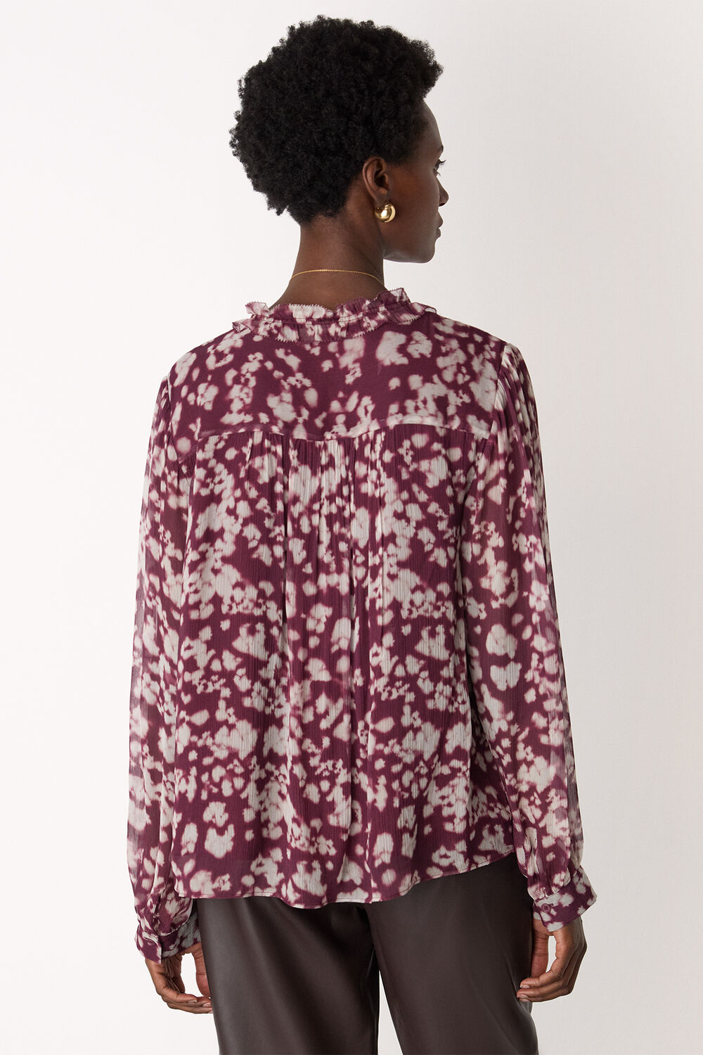 Burgundy Inky Floral Long Sleeve Blouse