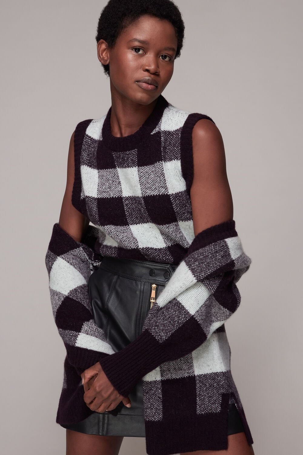 Zip Front Detail Leather Skirt