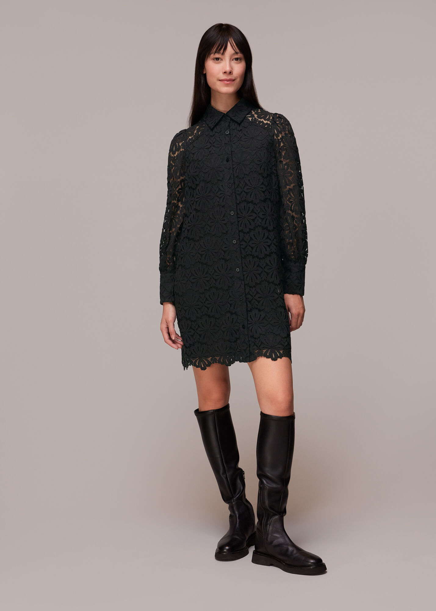 Black Lace Shirt Dress | WHISTLES | Whistles US |