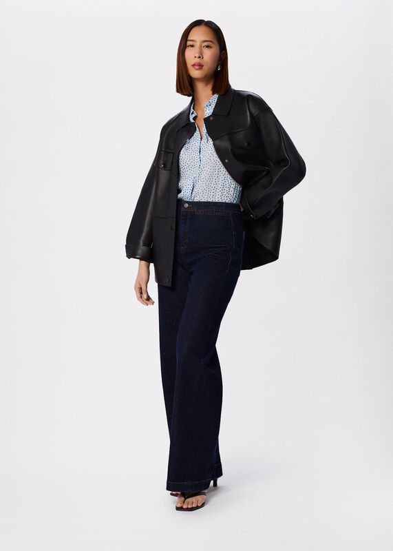 Blue Polka Dot Sheer Sleeve Shirt