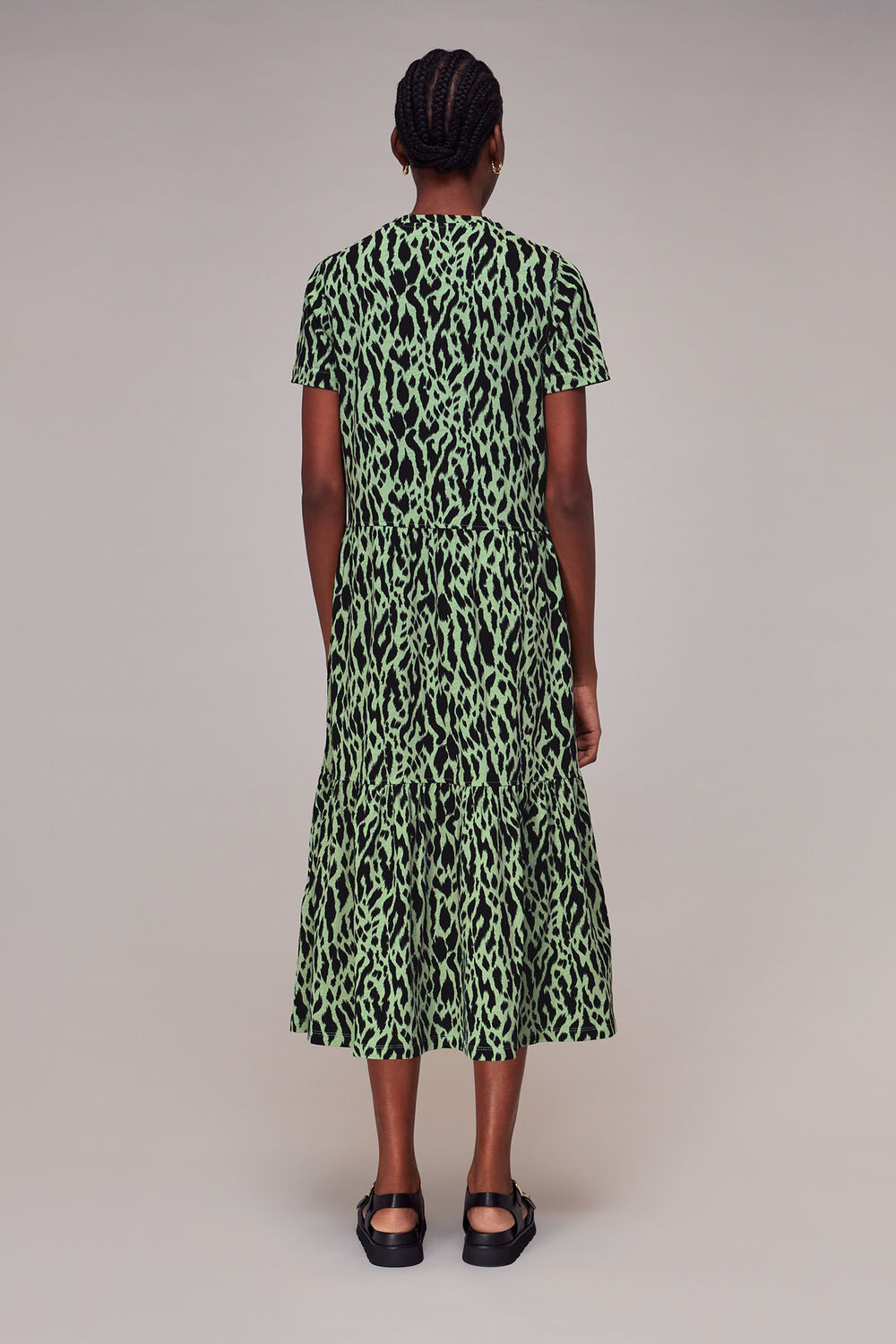 Green Zebra Tiered Jersey Dress