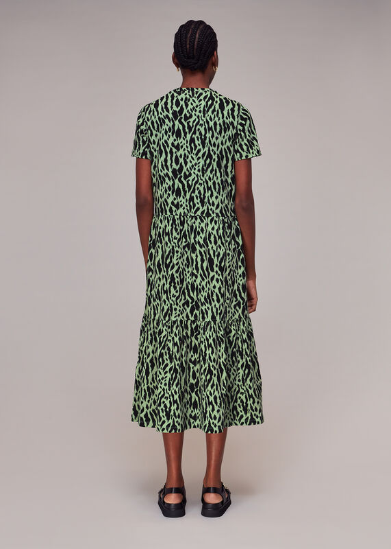 Green Zebra Tiered Jersey Dress