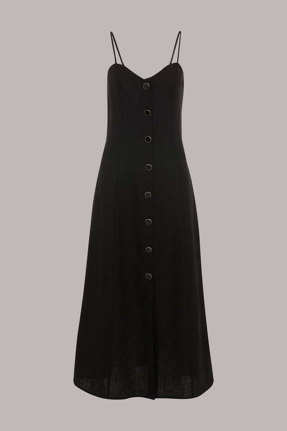 Black Ava Button Linen Mix Dress