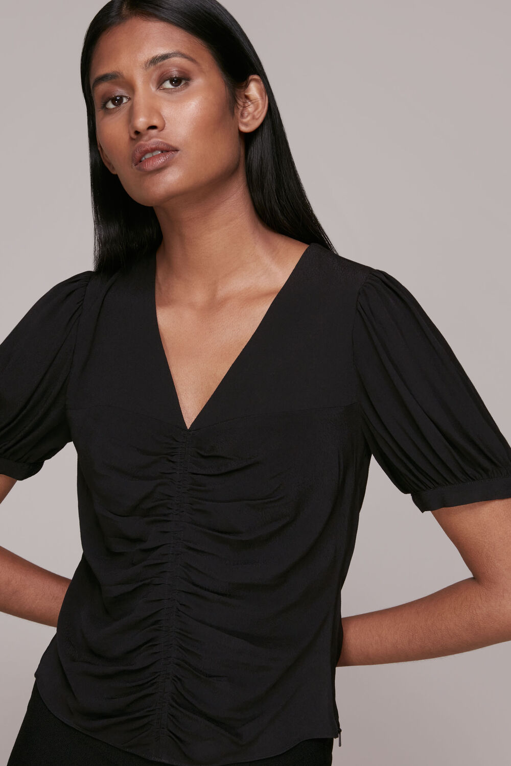 V Neck Gather Detail Top