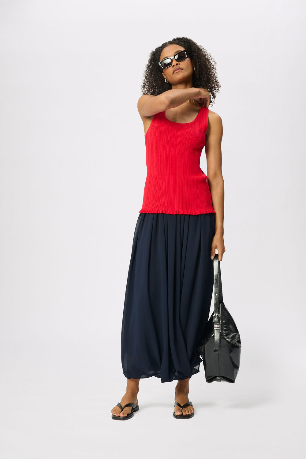 Red Frill Hem Knitted Vest