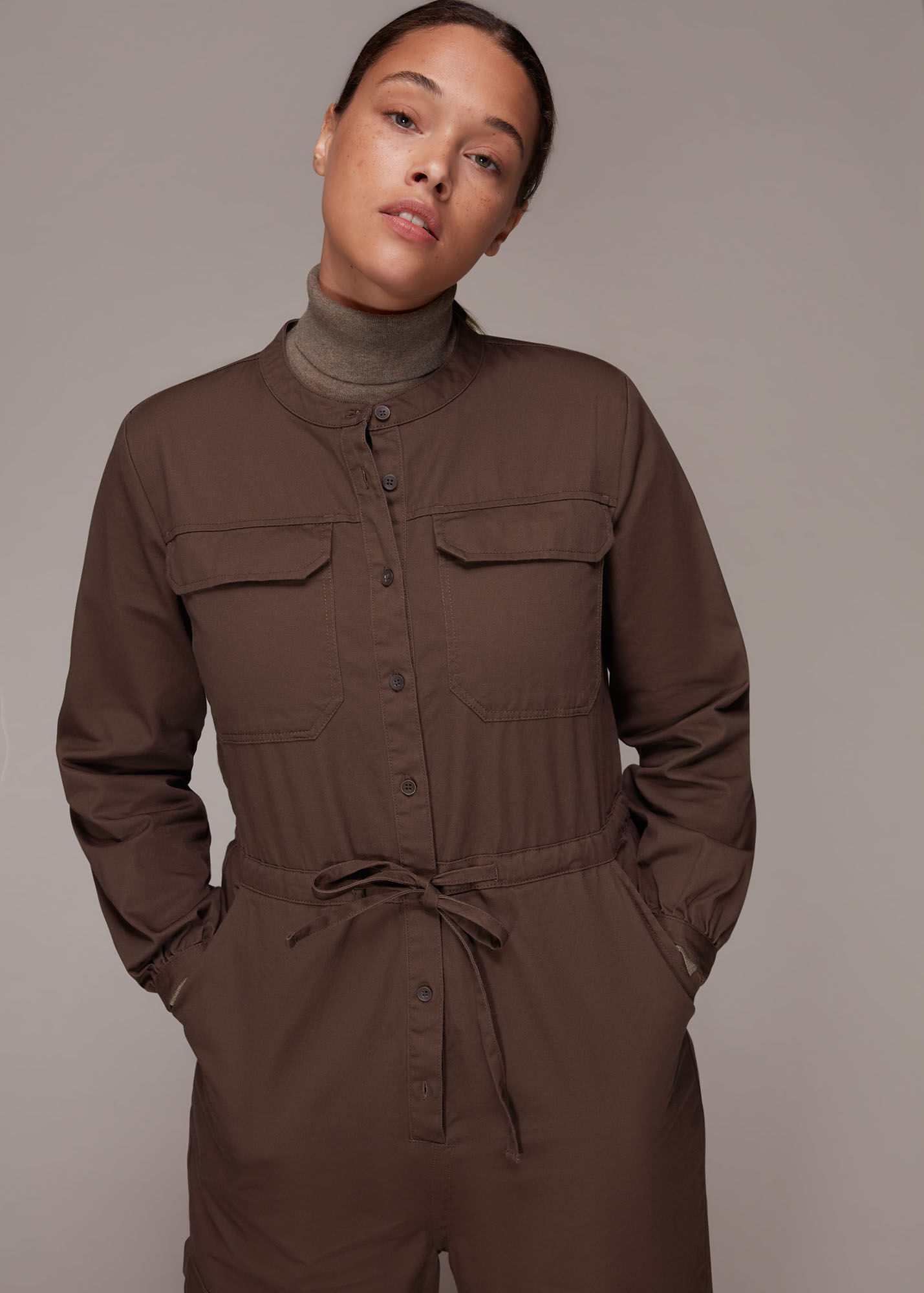 Brown Sadie Utility Tie Jumpsuit WHISTLES