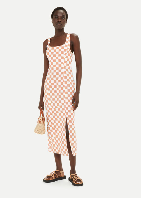 Linen Blend Checkerboard Dress