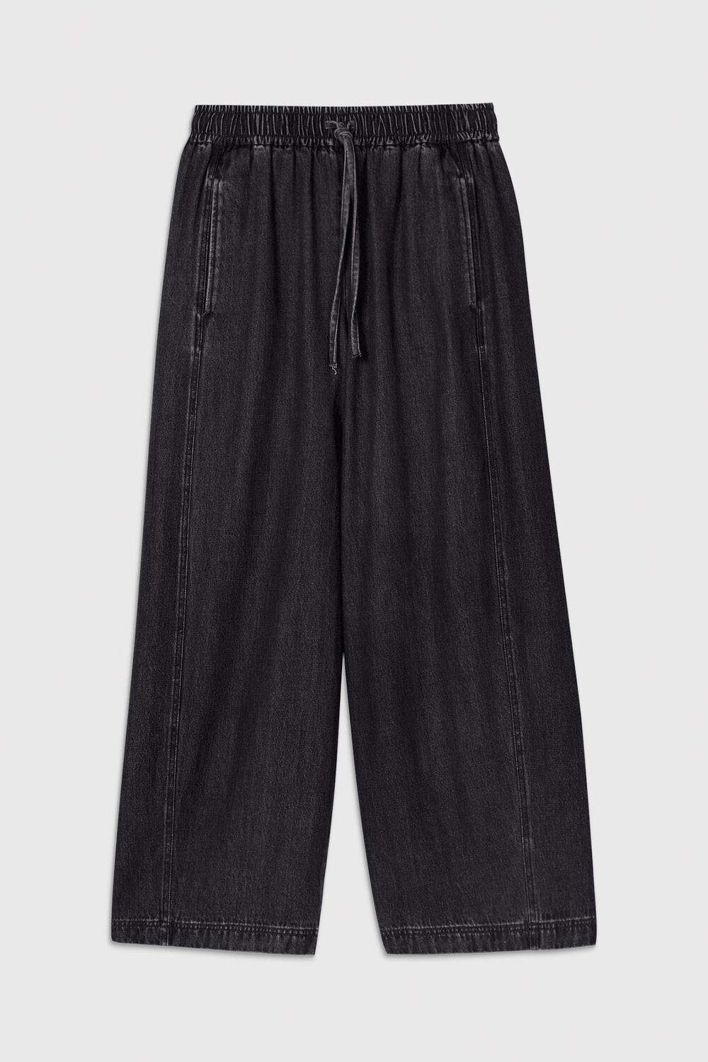 Washed Black Denim Casual Drawstring Barrel Trouser