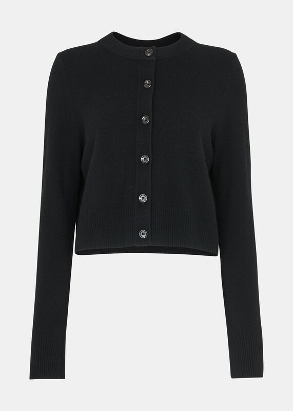 Black Wool Cropped Cardigan