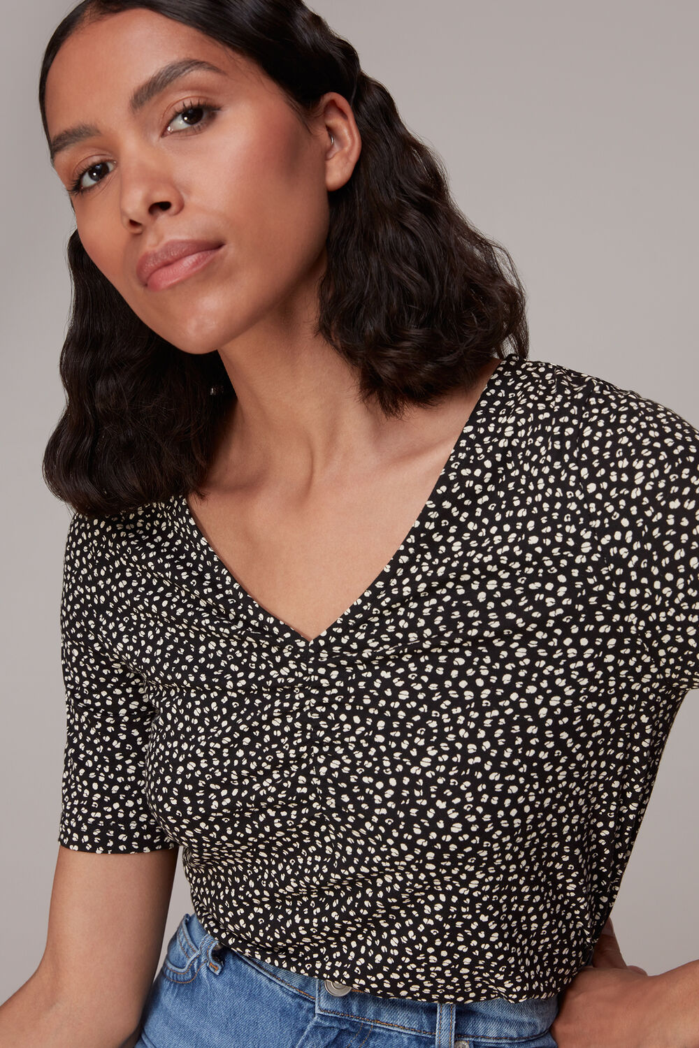 Ink Leopard V Neck Ruched Tee