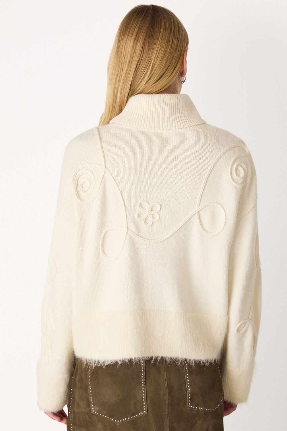 Cream Wool Embroidered Floral Jumper