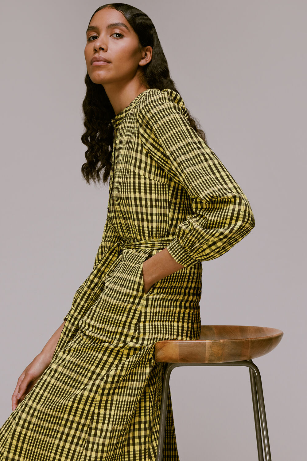 Nora Gingham Check Midi Dress
