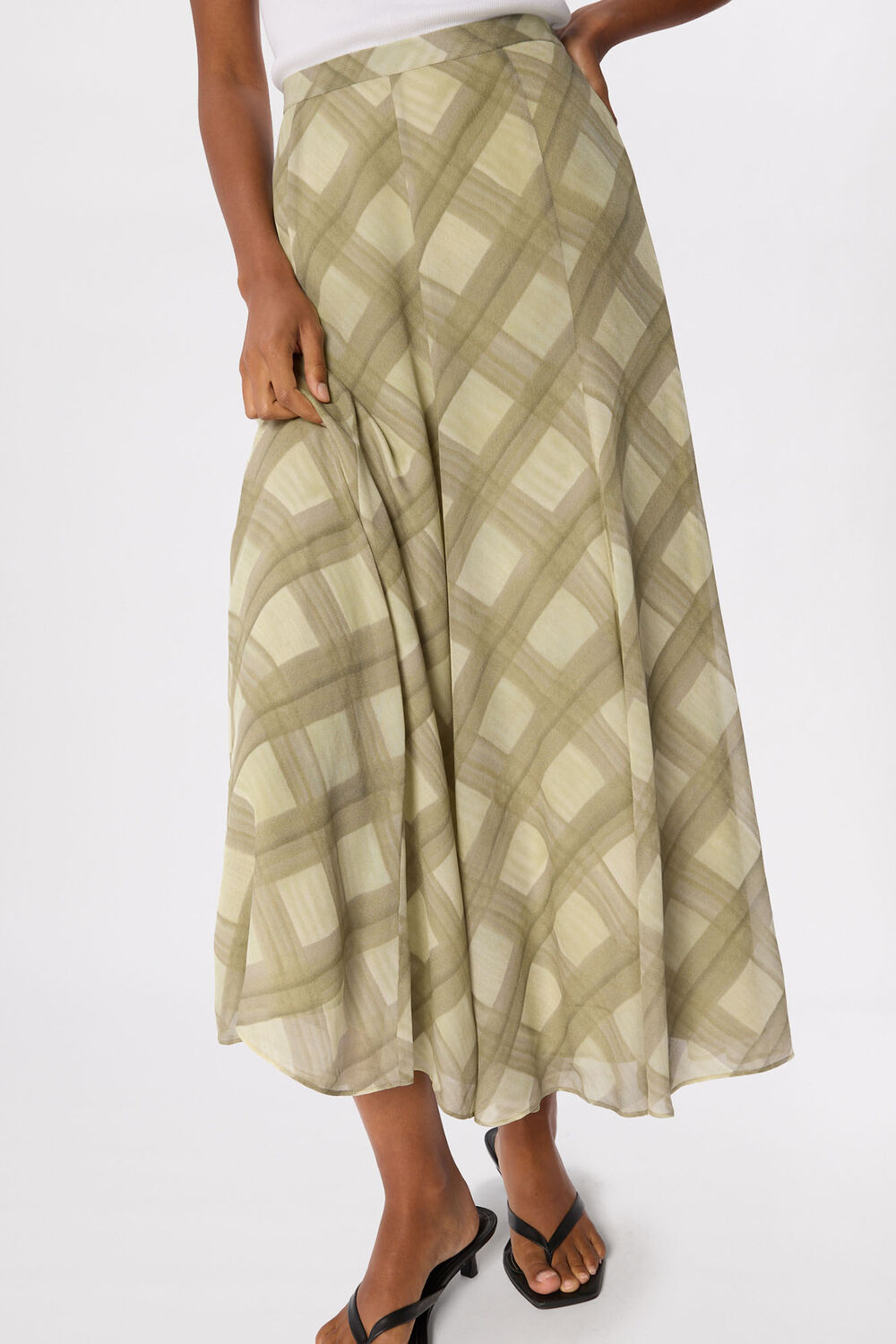 Green Check Midi Skirt