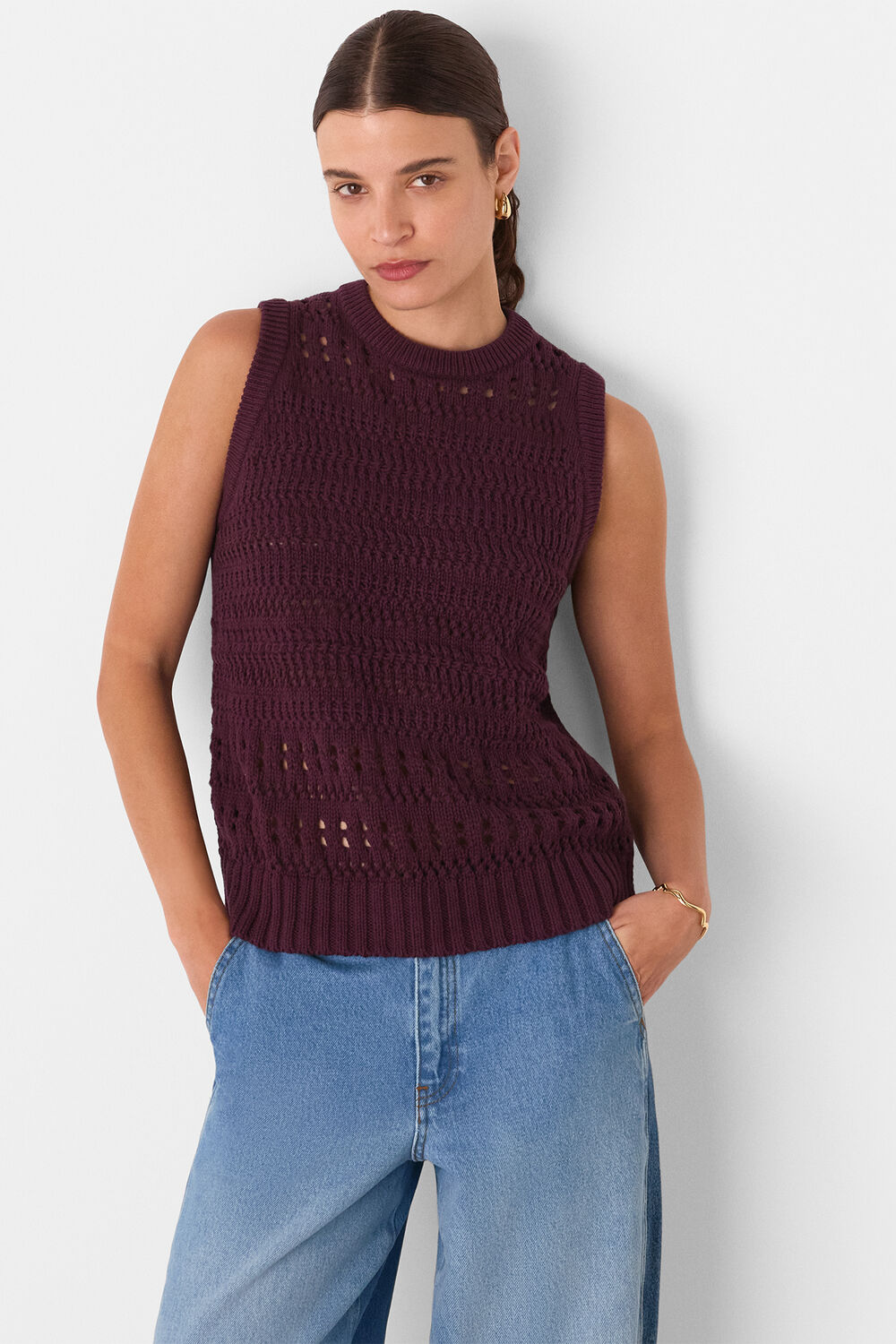Plum Chunky Cotton Pointelle Tank