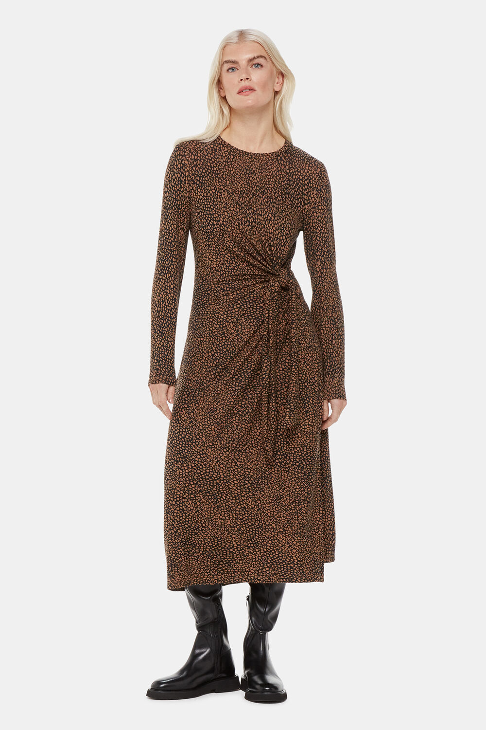 Black Petite Coffee Bean Tie Jersey Dress