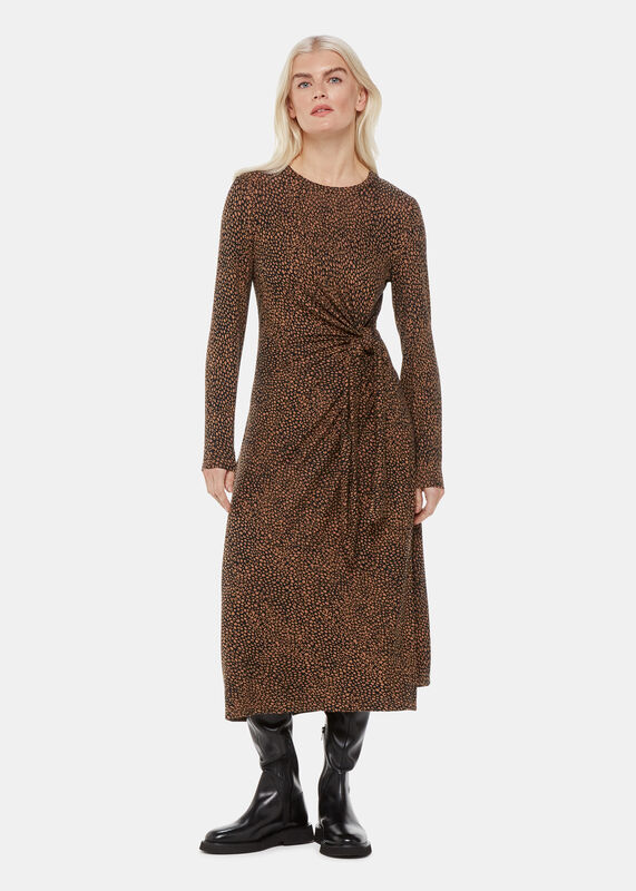 Black Petite Coffee Bean Tie Jersey Dress