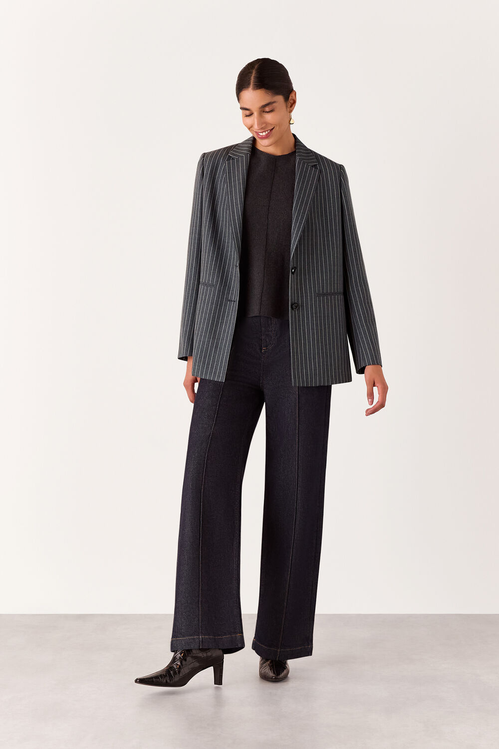 Grey Isla Pinstripe Wool Blazer