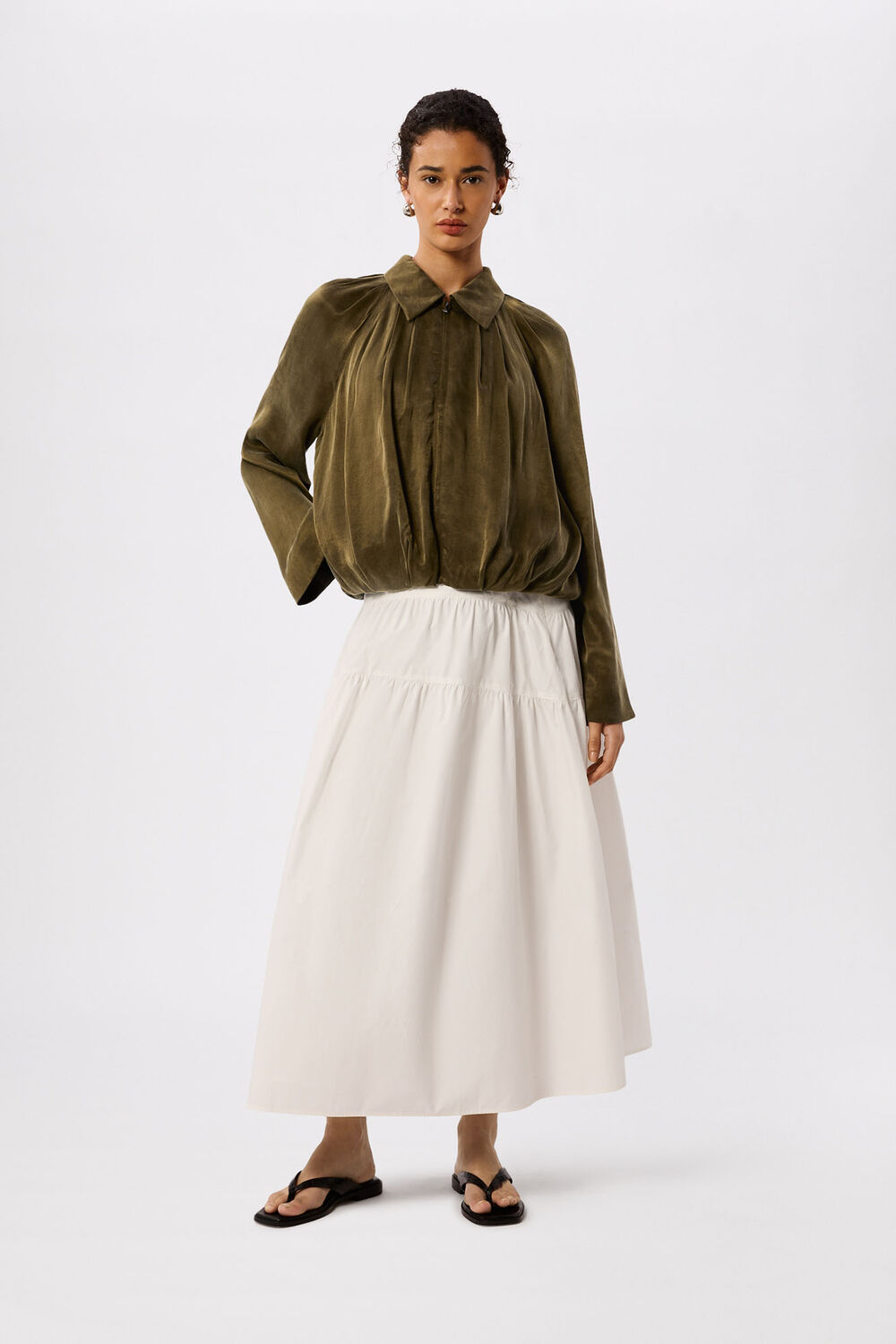 Khaki Drapey Bubble Hem Jacket