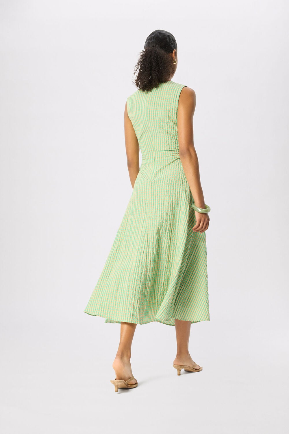 Green Check V Neck Asymmetric Dress