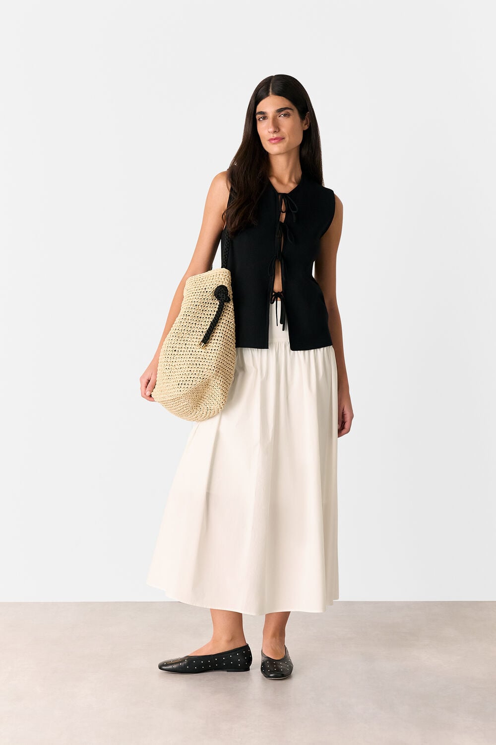 Cotton Waisted Midi Skirt